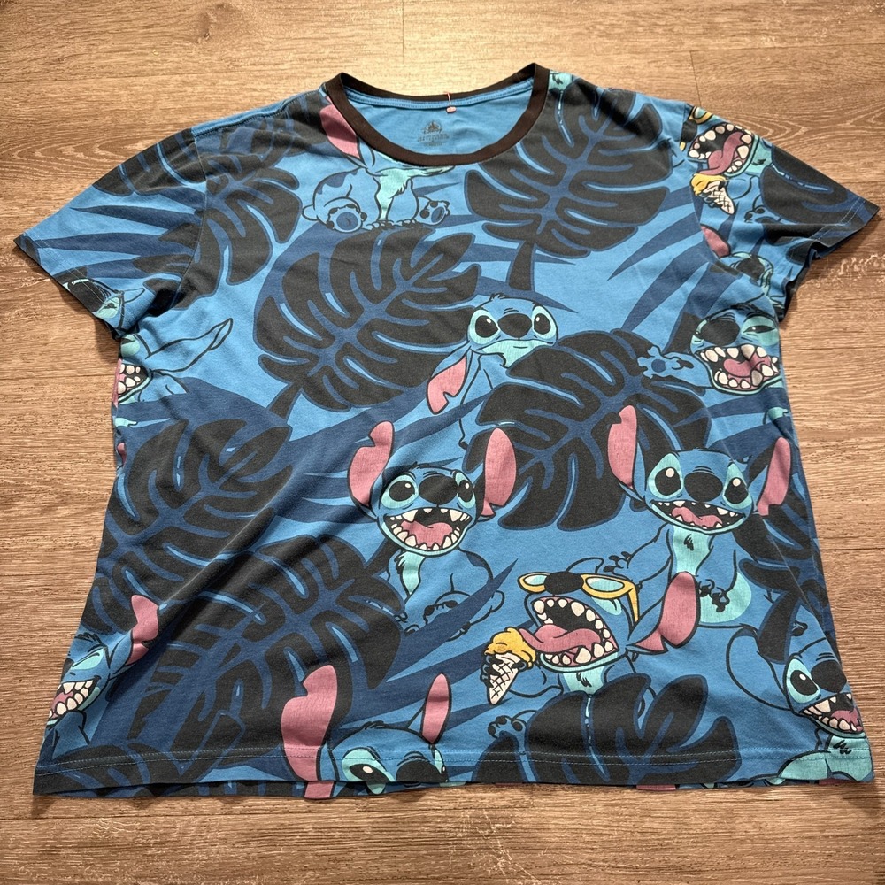 Disney Lilo And Shirt Adult XL Blue Short Sleeve‎ Stitch All Over Print Adult